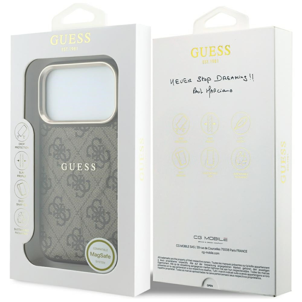MagSafe puzdro pre Apple iPhone 18 Pro Max / 17 Pro Max, Guess, 4G Embossed Classic, Hnedé