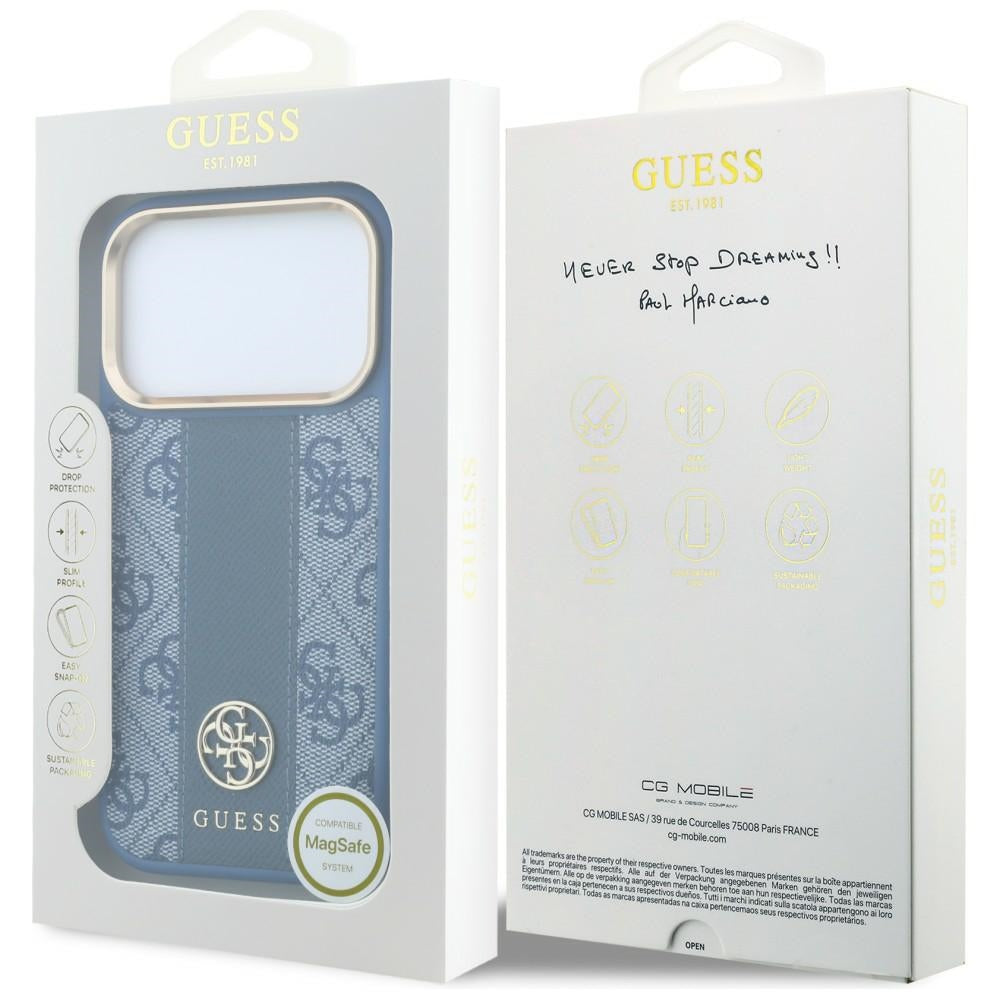 MagSafe puzdro pre Apple iPhone 18 Pro Max / 17 Pro Max, Guess, 4G Stripe Round Classic Logo, Modrá