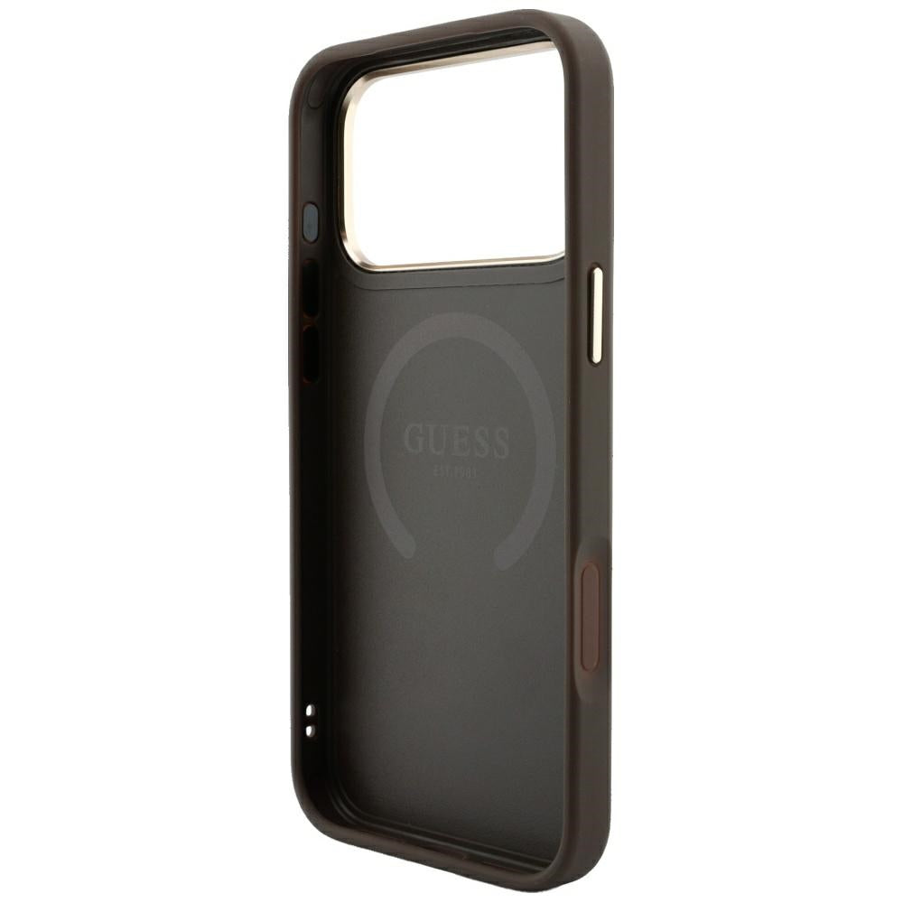 MagSafe puzdro pre Apple iPhone 18 Pro Max / 17 Pro Max, Guess, 4G Stripe Round Classic Logo, Hnedé