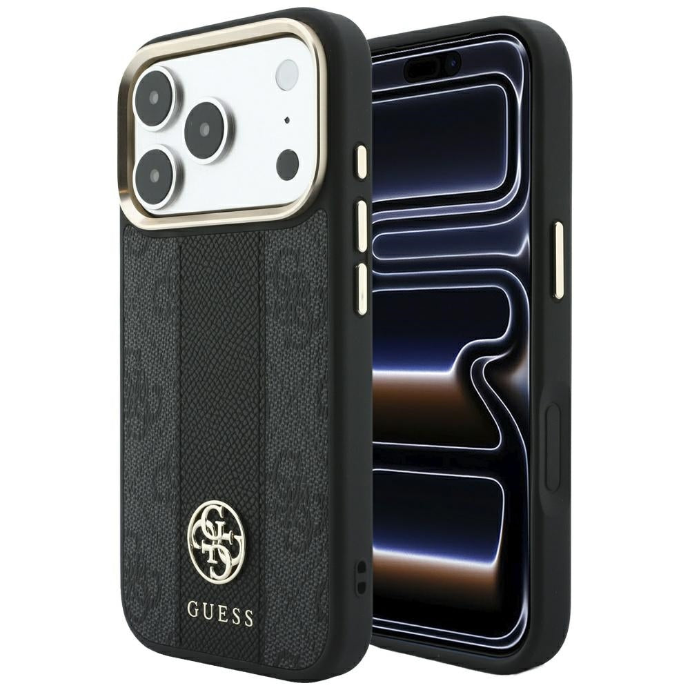 MagSafe puzdro pre Apple iPhone 18 Pro Max / 17 Pro Max, Guess, 4G Stripe Round Classic Logo, čierne