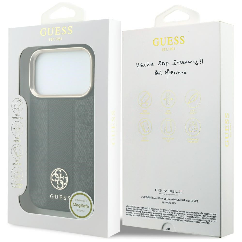 MagSafe puzdro pre Apple iPhone 18 Pro Max / 17 Pro Max, Guess, 4G Stripe Round Classic Logo, čierne