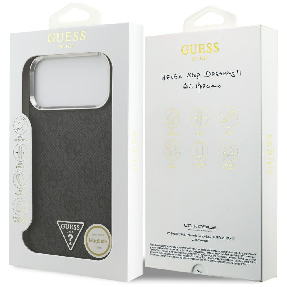 MagSafe puzdro pre Apple iPhone 18 Pro Max / 17 Pro Max, Guess, 4G Triangle Logo, čierne