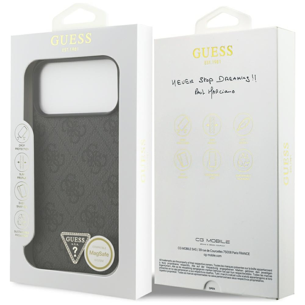 MagSafe puzdro pre Apple iPhone 18 Pro Max / 17 Pro Max, Guess, 4G Triangle Strass, čierne