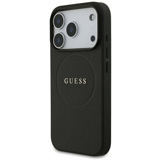 MagSafe puzdro pre Apple iPhone 18 Pro Max / 17 Pro Max, Guess, zrnité zlaté krúžok, čierne
