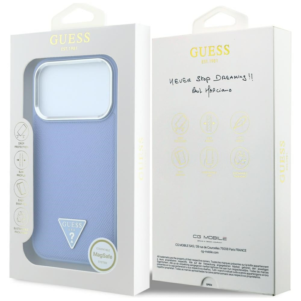 MagSafe puzdro pre Apple iPhone 18 Pro Max / 17 Pro Max, Guess, Štruktúrované trojuholníkové logo, Modré