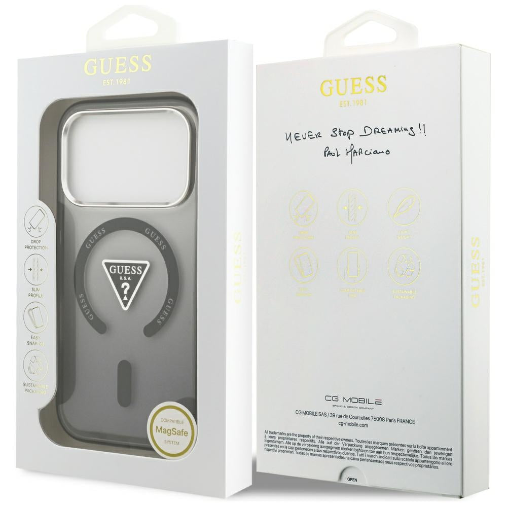 Puzdro MagSafe pre Apple iPhone 18 Pro Max / 17 Pro Max, Guess, IML Gradient Triangle Logo, čierne