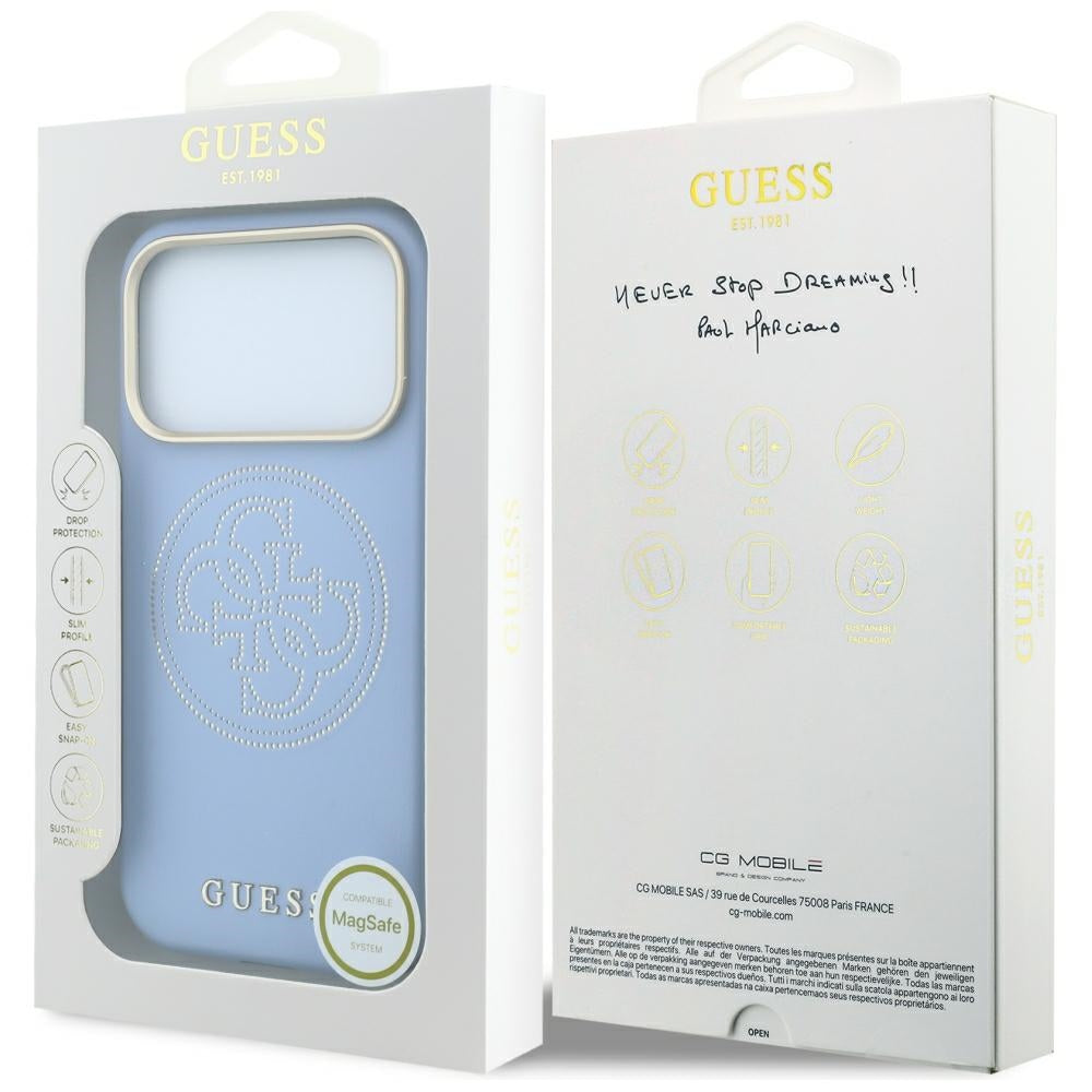 MagSafe puzdro pre Apple iPhone 18 Pro Max / 17 Pro Max, Guess, Perforované 4G, Modré