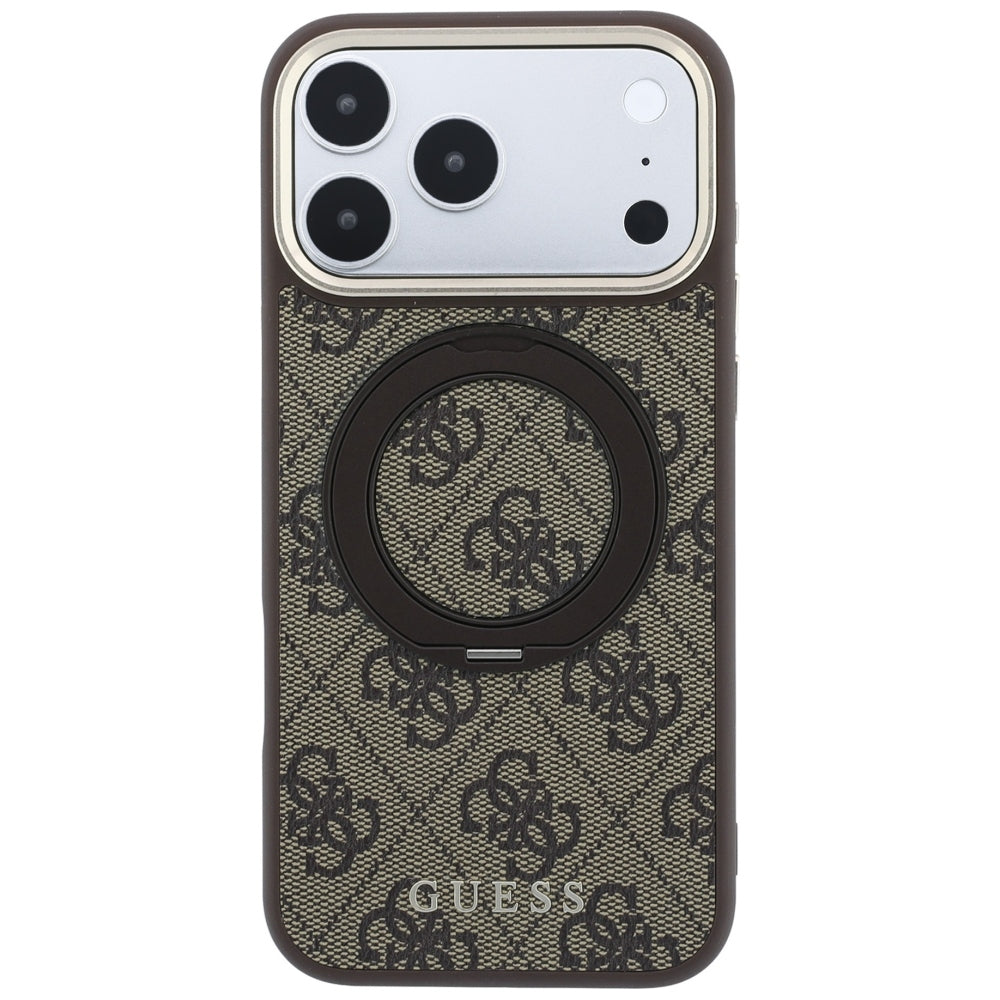 MagSafe puzdro pre Apple iPhone 18 Pro Max / 17 Pro Max, Guess, Ring Stand 360 4G Classic Logo, Hnedé