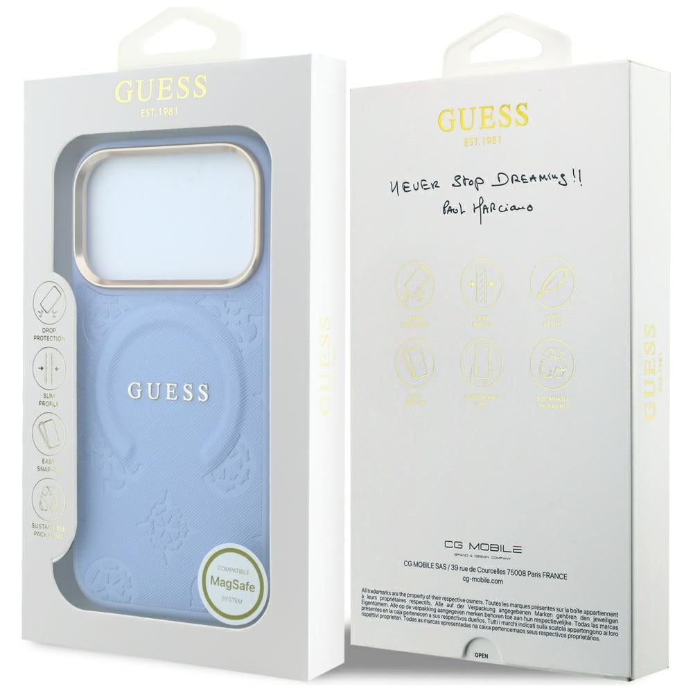 MagSafe puzdro pre Apple iPhone 18 Pro Max / 17 Pro Max, Guess, Saffiano Peony Ring, modré