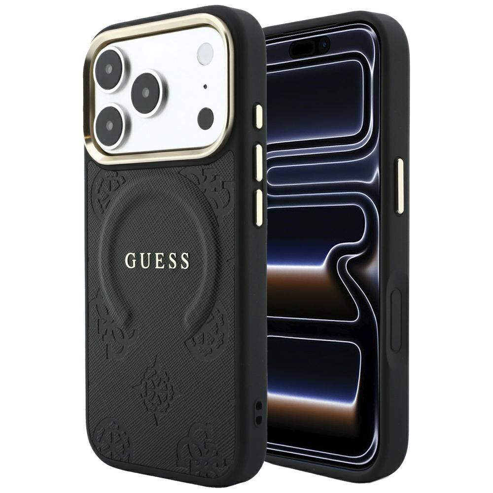 MagSafe puzdro pre Apple iPhone 18 Pro Max / 17 Pro Max, Guess, Saffiano Peony Ring, čierne