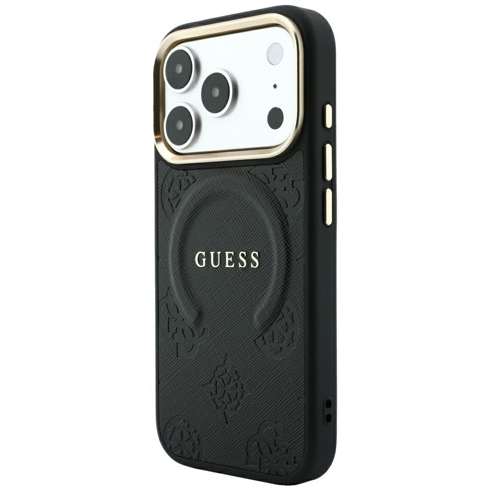 MagSafe puzdro pre Apple iPhone 18 Pro Max / 17 Pro Max, Guess, Saffiano Peony Ring, čierne
