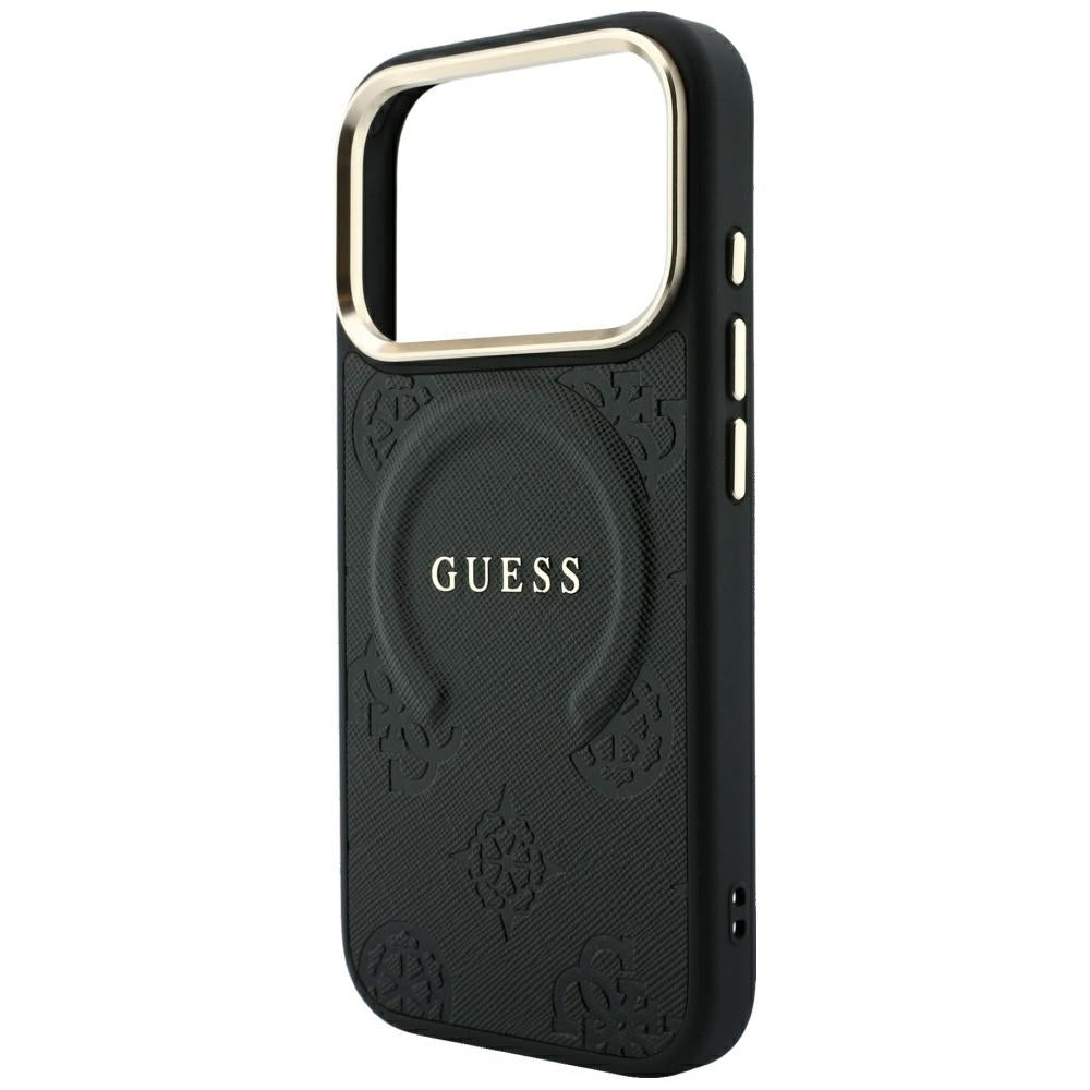 MagSafe puzdro pre Apple iPhone 18 Pro Max / 17 Pro Max, Guess, Saffiano Peony Ring, čierne