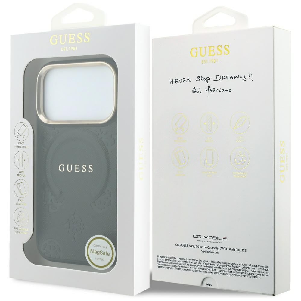 MagSafe puzdro pre Apple iPhone 18 Pro Max / 17 Pro Max, Guess, Saffiano Peony Ring, čierne