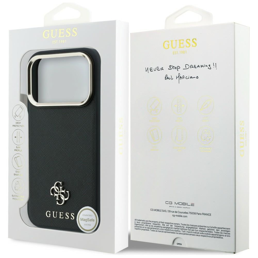 MagSafe puzdro pre Apple iPhone 18 Pro Max / 17 Pro Max, Guess, Saffiano Small 4G Classic, Čierna