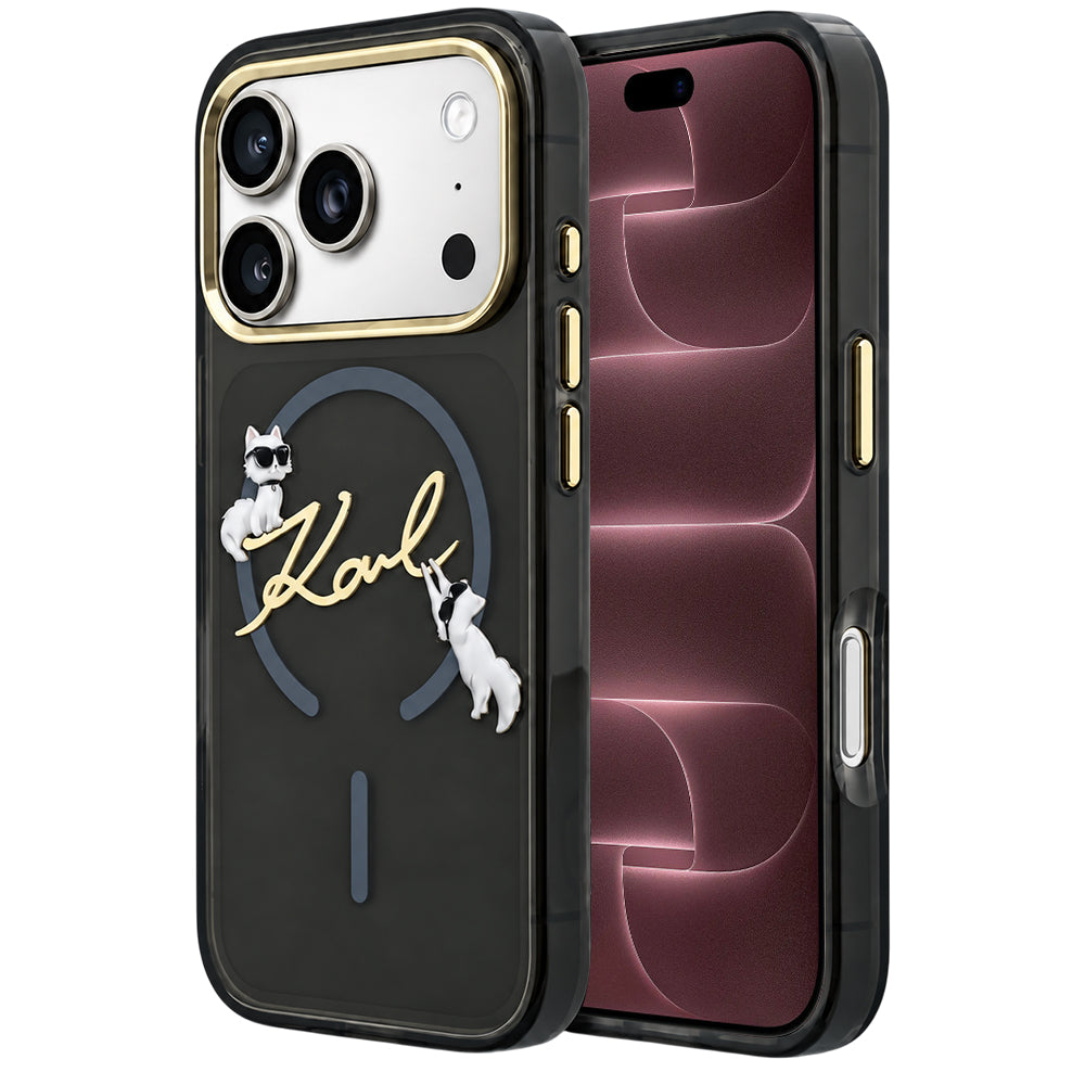 MagSafe puzdro pre Apple iPhone 18 Pro Max / 17 Pro Max, Karl Lagerfeld, IML Choupette Karl Script Logo, Čierne