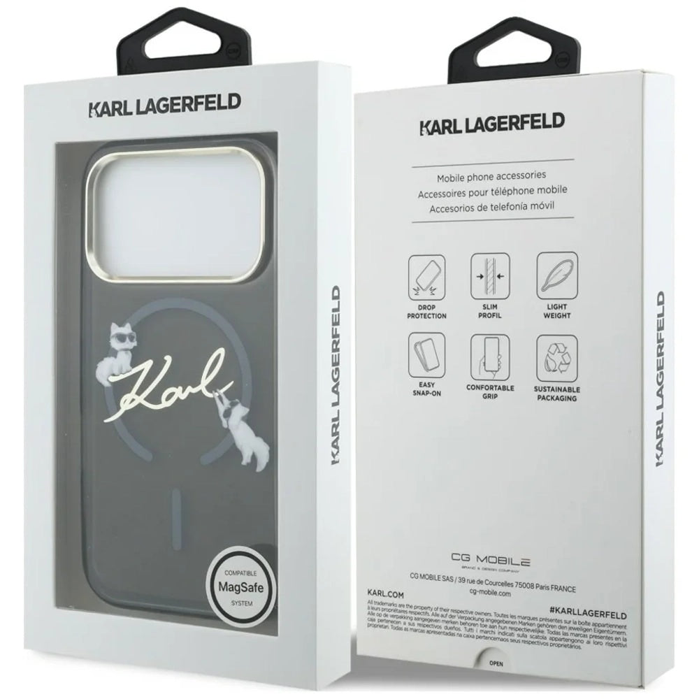 MagSafe puzdro pre Apple iPhone 18 Pro Max / 17 Pro Max, Karl Lagerfeld, IML Choupette Karl Script Logo, Čierne