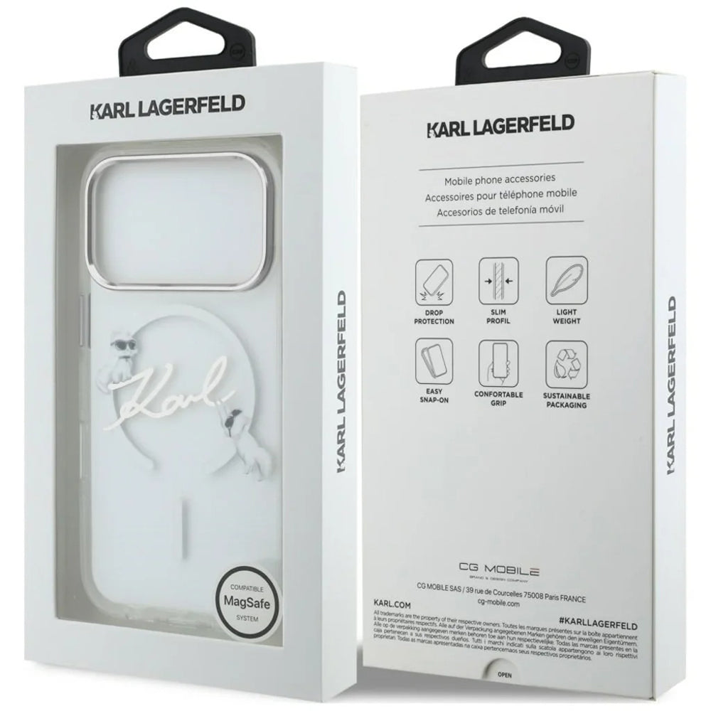 MagSafe puzdro pre Apple iPhone 18 Pro Max / 17 Pro Max, Karl Lagerfeld, IML Choupette Karl Script Logo, Priehľadné