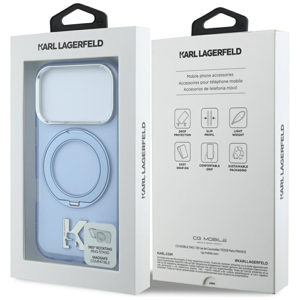MagSafe puzdro pre Apple iPhone 18 Pro Max / 17 Pro Max, Karl Lagerfeld, IML Ring Stand Kameo Metal, Modré