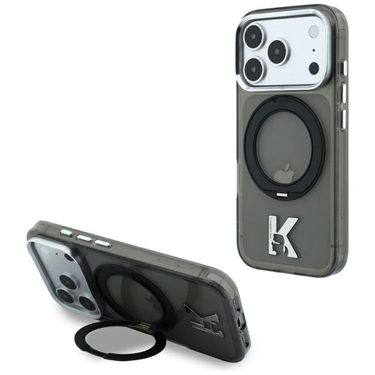 MagSafe puzdro pre Apple iPhone 18 Pro Max / 17 Pro Max, Karl Lagerfeld, IML Ring Stand Kameo Metal, Čierna