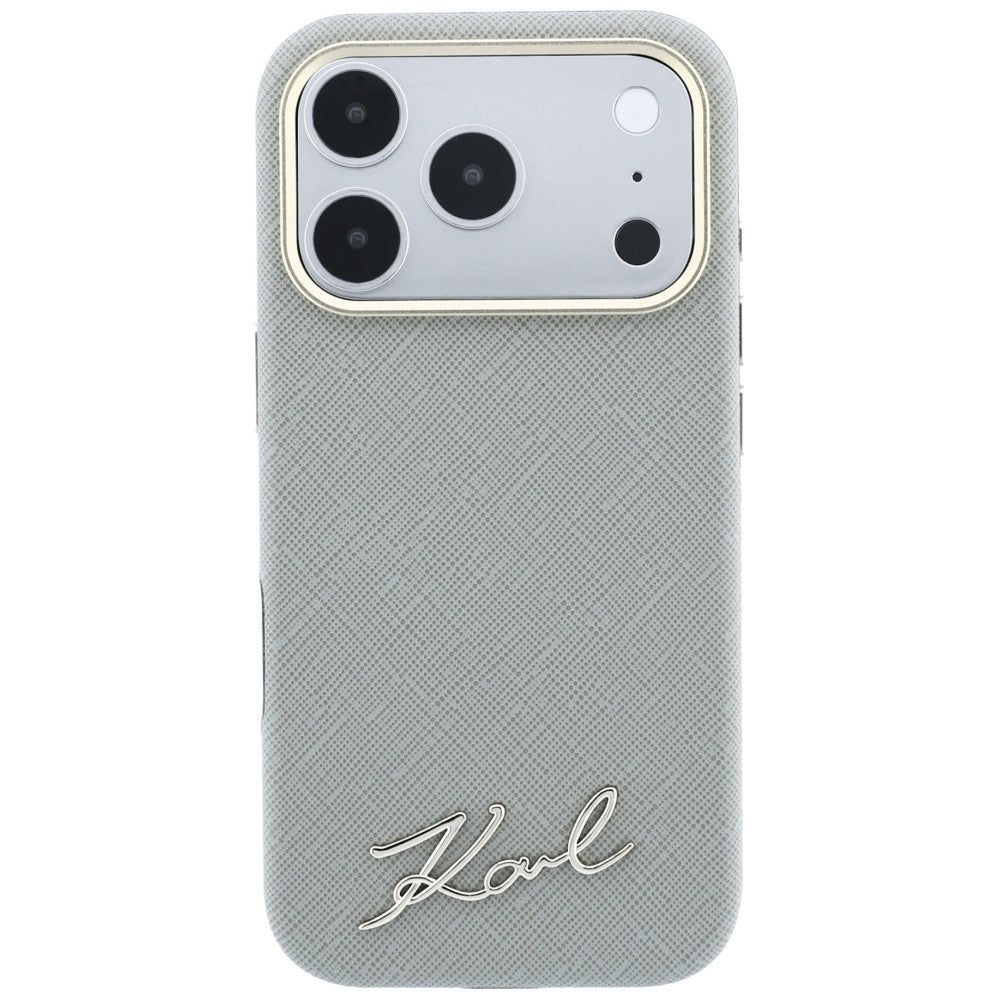MagSafe puzdro pre Apple iPhone 18 Pro Max / 17 Pro Max, Karl Lagerfeld, Saffiano Small Script Metal Logo, Béžová