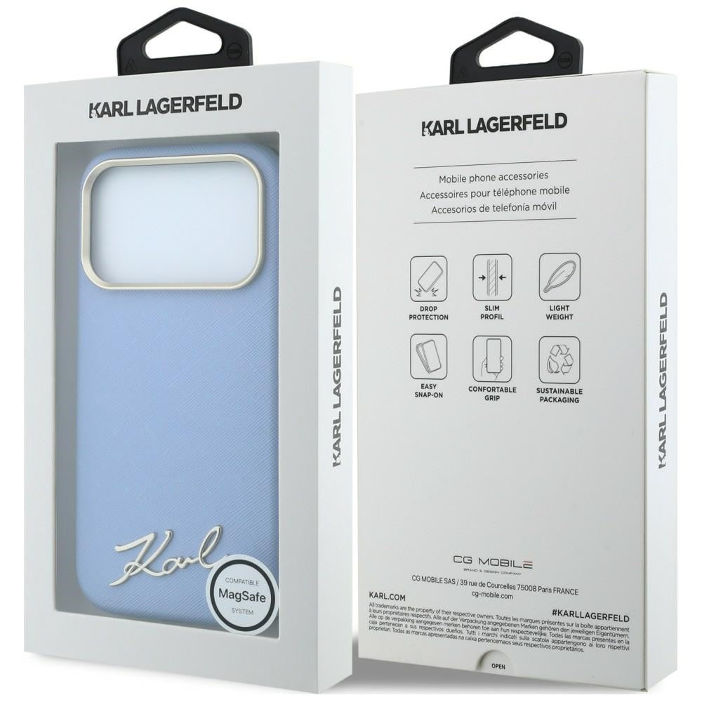 MagSafe puzdro pre Apple iPhone 18 Pro Max / 17 Pro Max, Karl Lagerfeld, Saffiano Small Script Metal Logo, Modrá