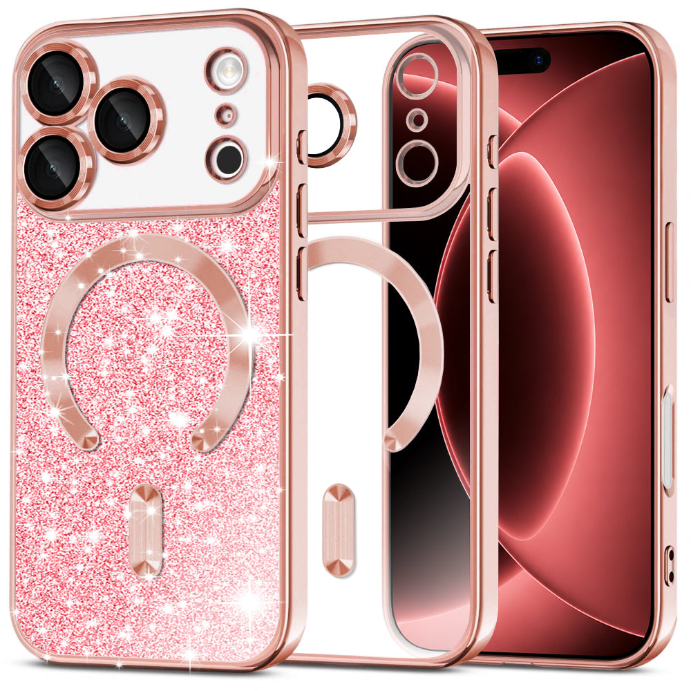 MagSafe puzdro pre Apple iPhone 18 Pro Max / 17 Pro Max, Techsuit, Luxury Glitter, Ružovo zlaté