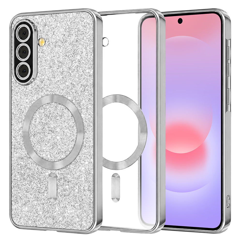 MagSafe puzdro pre Samsung Galaxy A37 5G, Techsuit, Luxury Glitter, Strieborné
