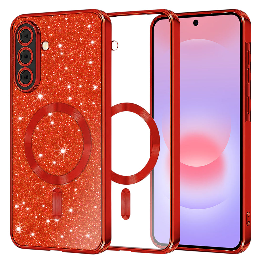 MagSafe puzdro pre Samsung Galaxy A37 5G, Techsuit, Luxury Glitter, Červené