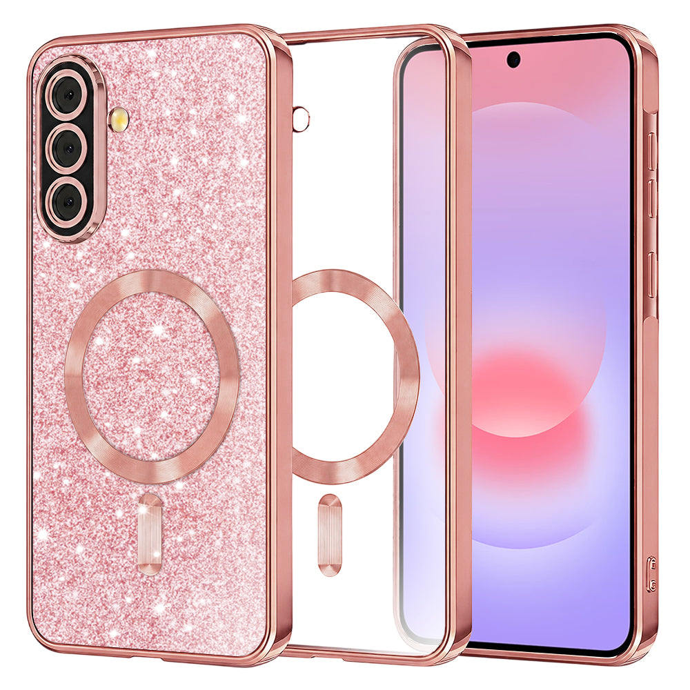 MagSafe puzdro pre Samsung Galaxy A37 5G, Techsuit, Luxury Glitter, Ružovo zlaté