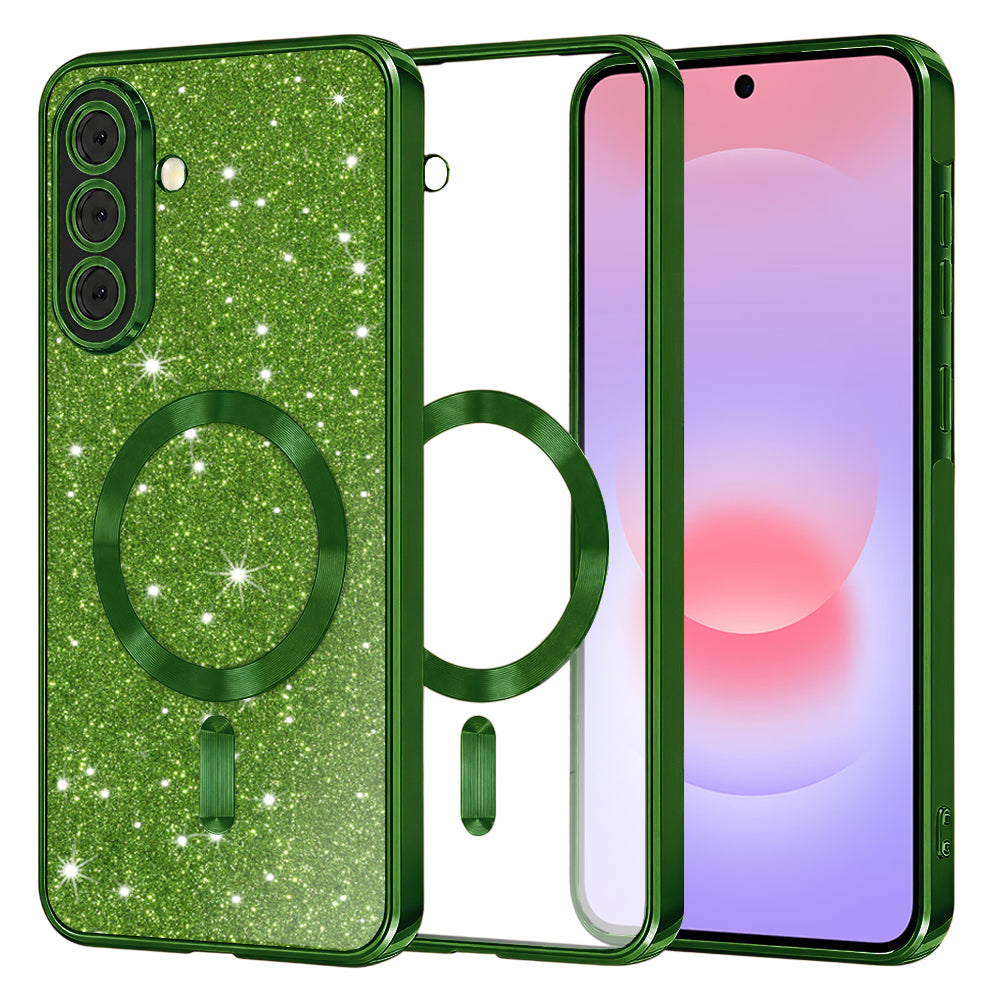 MagSafe puzdro pre Samsung Galaxy A37 5G, Techsuit, Luxury Glitter, Tmavozelené
