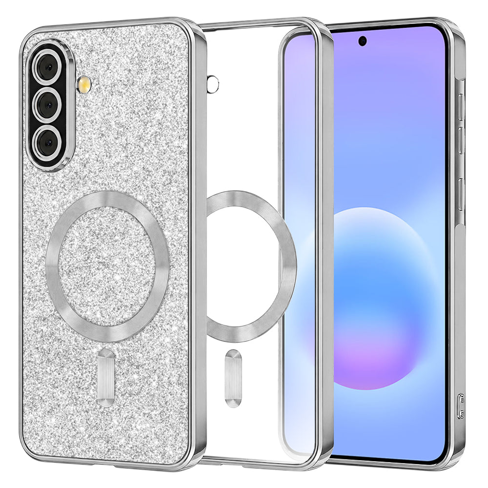 MagSafe puzdro pre Samsung Galaxy A57 5G, Techsuit, Luxury Glitter, Strieborné