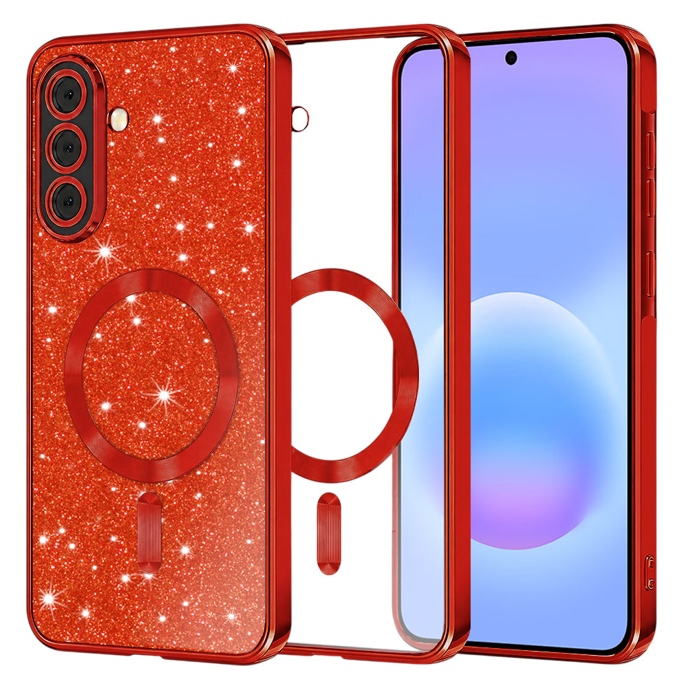 MagSafe puzdro pre Samsung Galaxy A57 5G, Techsuit, Luxury Glitter, Červené