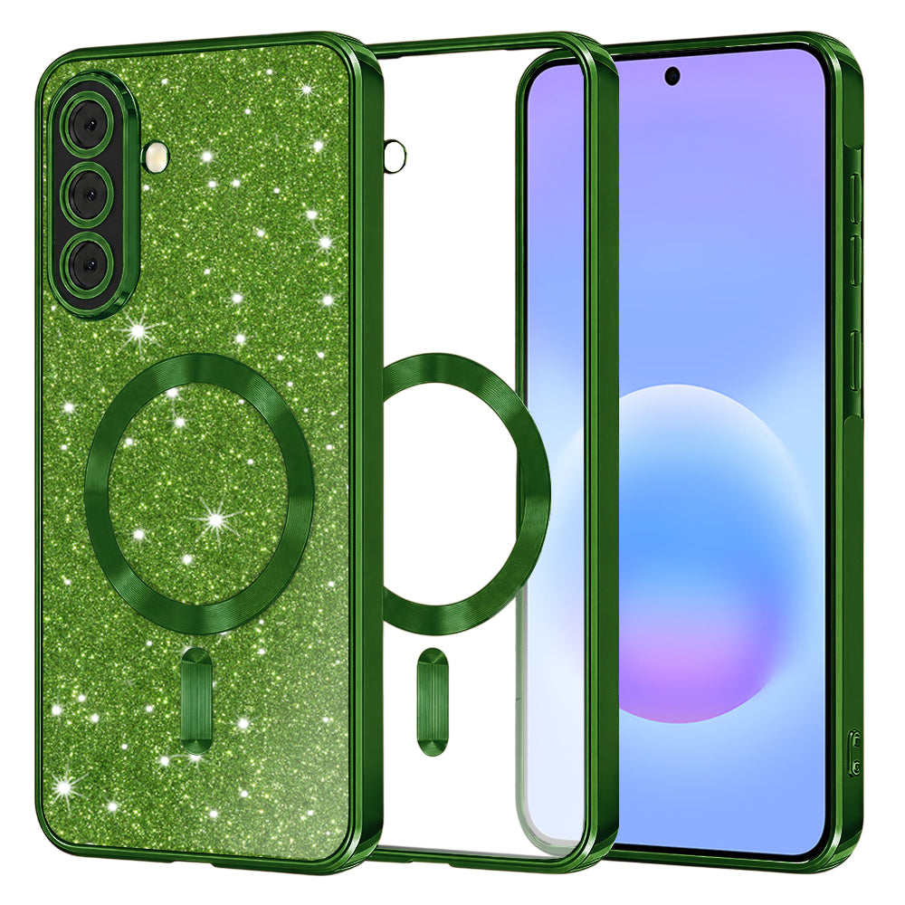 MagSafe puzdro pre Samsung Galaxy A57 5G, Techsuit, Luxury Glitter, Tmavozelené