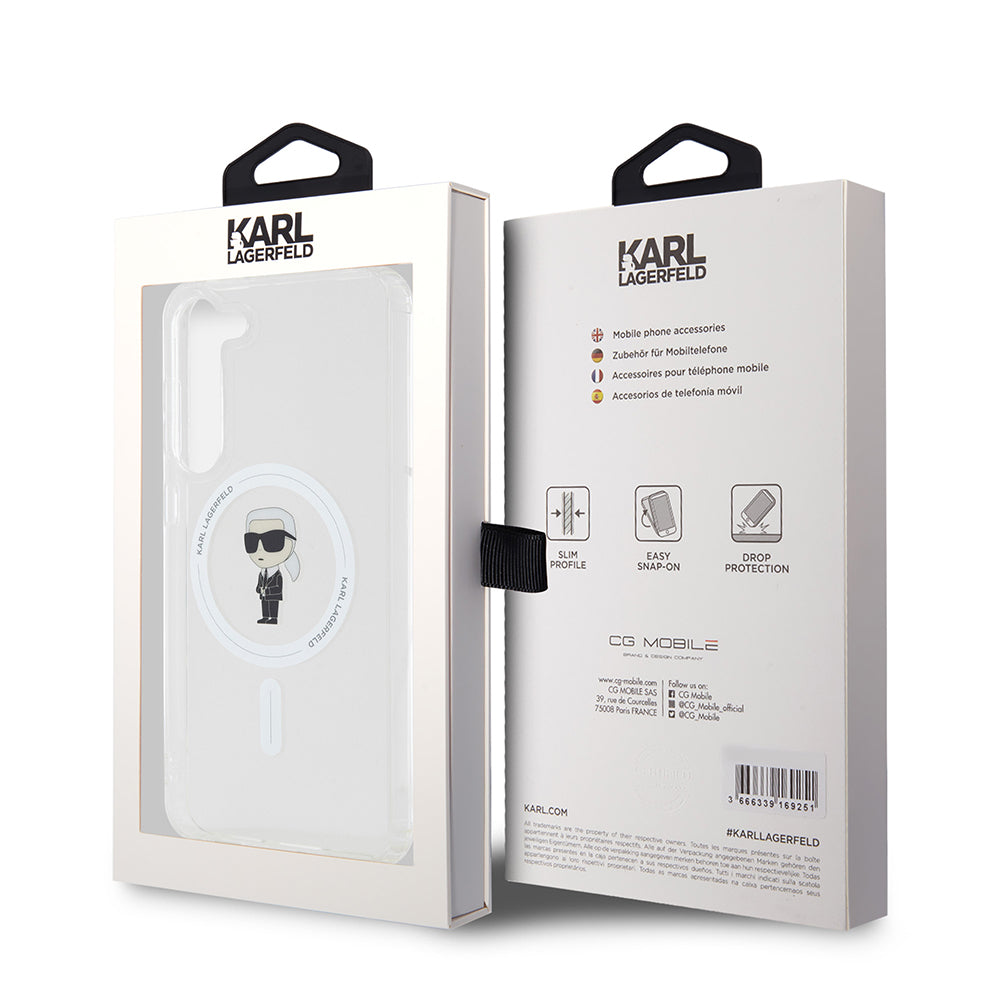 Puzdro MagSafe pre Samsung Galaxy S23+ S916, Karl Lagerfeld, IML Ikonik Karl, Priehľadné