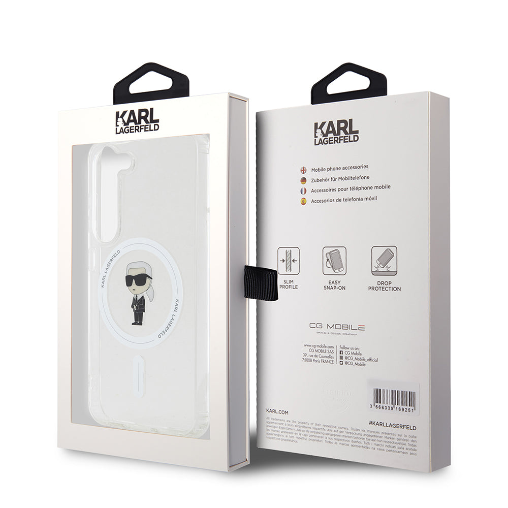Puzdro MagSafe pre Samsung Galaxy S23 S911, Karl Lagerfeld, IML Ikonik Karl, Priehľadné