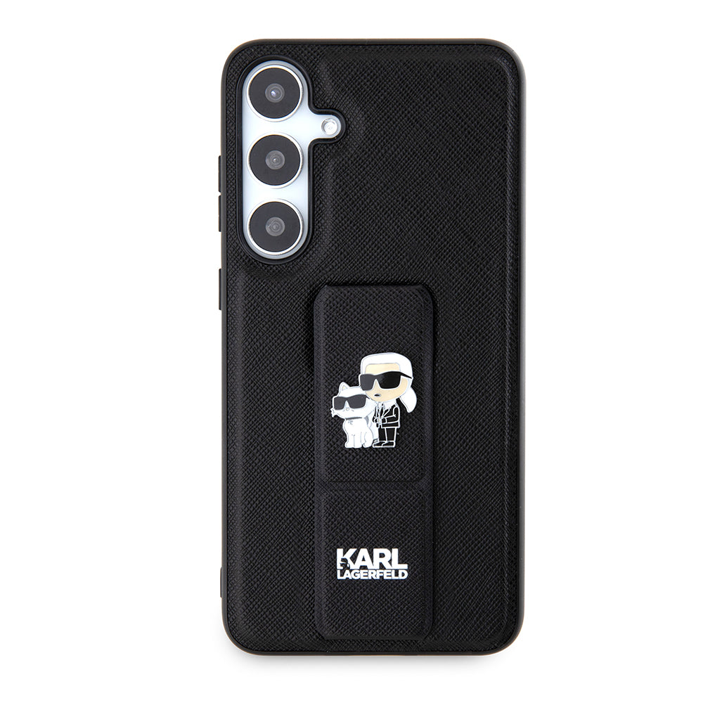 Puzdro MagSafe pre Samsung Galaxy S24+ S926, Karl Lagerfeld, Saffiano Gripstand Karl & Choupette, Čierne