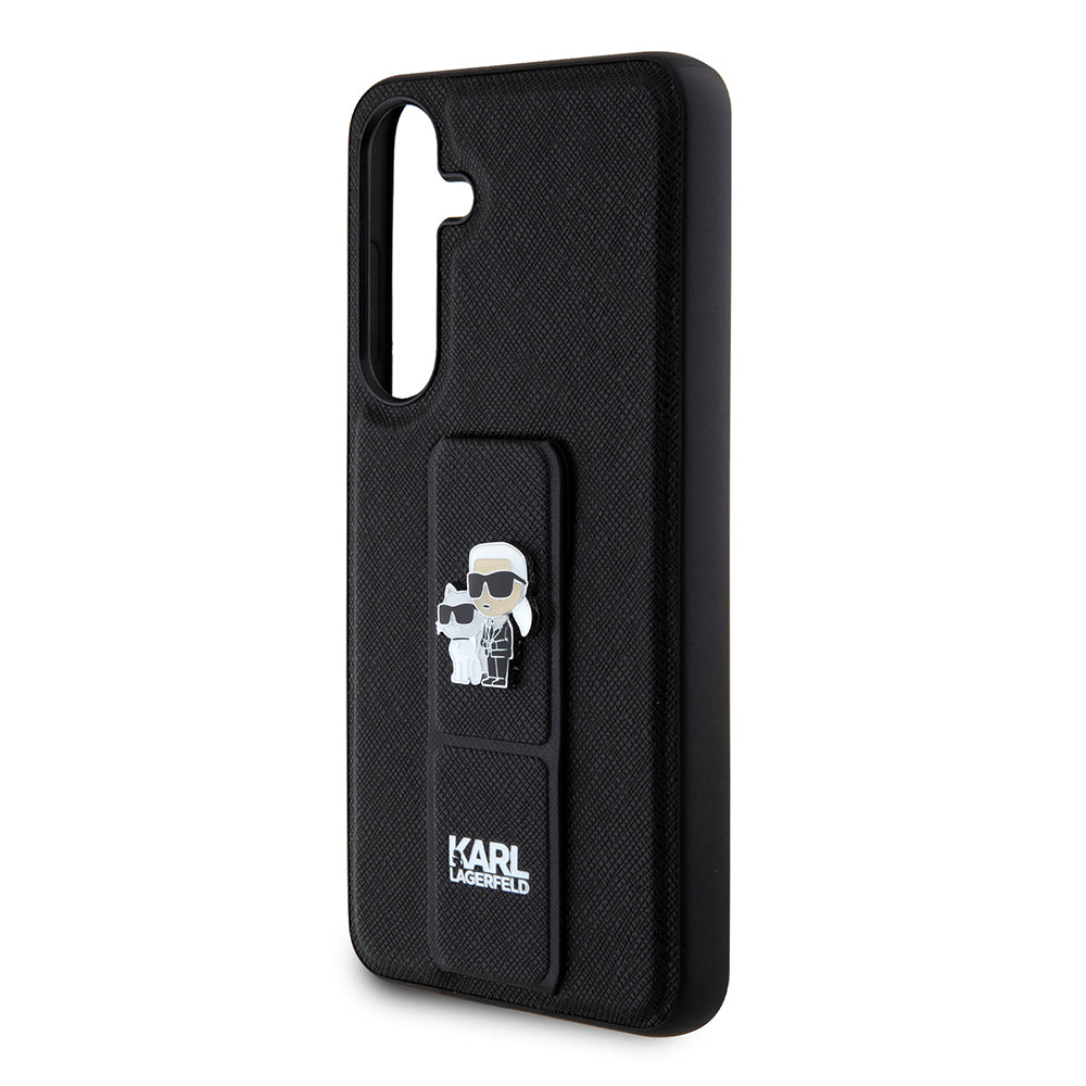 Puzdro MagSafe pre Samsung Galaxy S24+ S926, Karl Lagerfeld, Saffiano Gripstand Karl & Choupette, Čierne