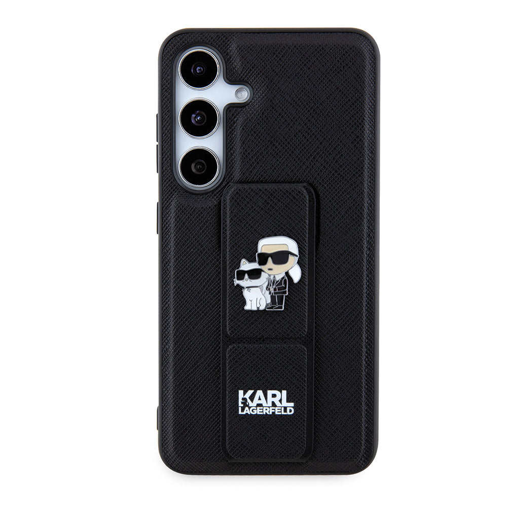 Puzdro MagSafe pre Samsung Galaxy S24 S921, Karl Lagerfeld, Saffiano Gripstand Karl & Choupette, Čierne