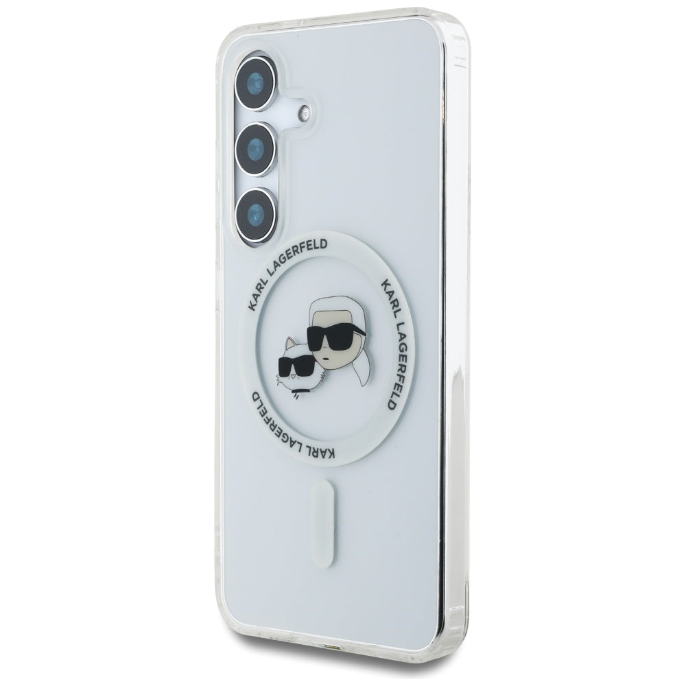 Puzdro MagSafe pre Samsung Galaxy S25+ S936, Karl Lagerfeld, IML Metal Karl & Choupette's Heads, Strieborné