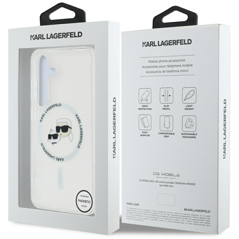 Puzdro MagSafe pre Samsung Galaxy S25+ S936, Karl Lagerfeld, IML Metal Karl & Choupette's Heads, Strieborné