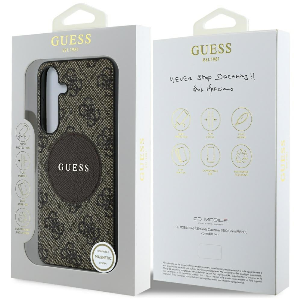 Puzdro MagSafe pre Samsung Galaxy S25 S931, Guess, 4G Circle Classic Logo, Hnedé