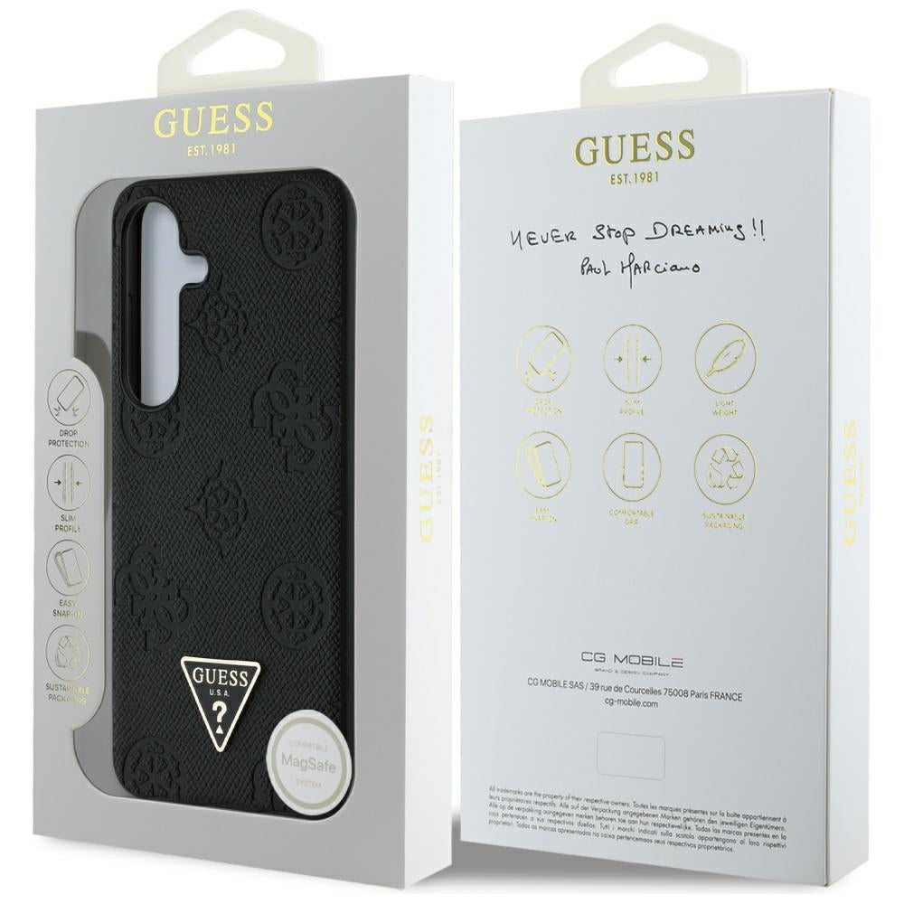 Puzdro MagSafe pre Samsung Galaxy S25 S931, Guess, Peony Grained Hot Stamp Triangle, Čierne