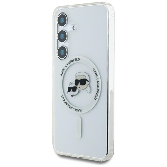 Puzdro MagSafe pre Samsung Galaxy S25 S931, Karl Lagerfeld, IML Metal Karl & Choupette's Heads, Biela