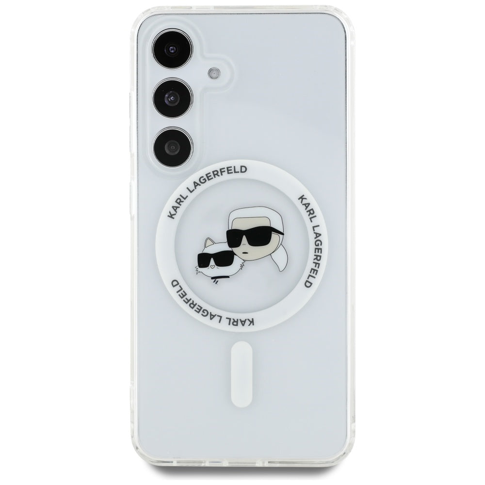 Puzdro MagSafe pre Samsung Galaxy S25 S931, Karl Lagerfeld, IML Metal Karl & Choupette's Heads, Biela