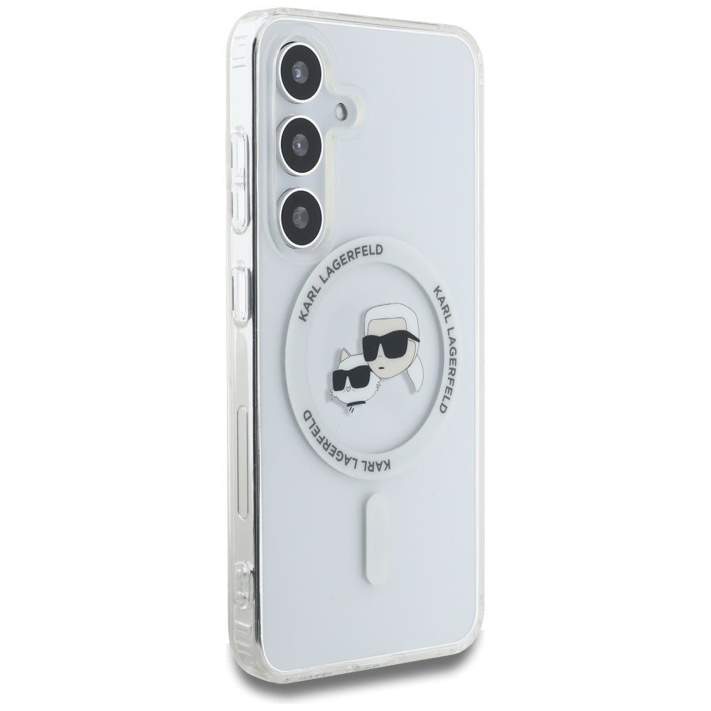 Puzdro MagSafe pre Samsung Galaxy S25 S931, Karl Lagerfeld, IML Metal Karl & Choupette's Heads, Biela