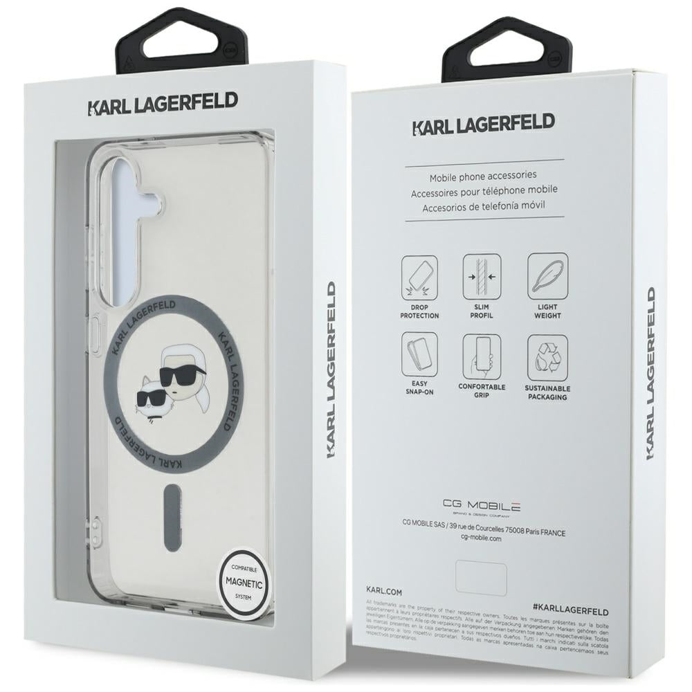 Puzdro MagSafe pre Samsung Galaxy S25 S931, Karl Lagerfeld, IML Metal Karl & Choupette's Heads, Čierne
