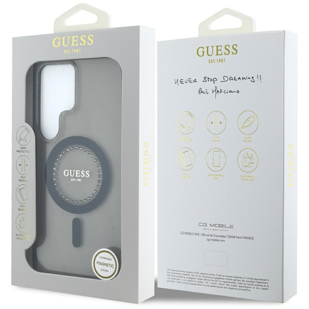 Puzdro MagSafe pre Samsung Galaxy S25 Ultra S938, Guess, IML Rhinestone, Čierne