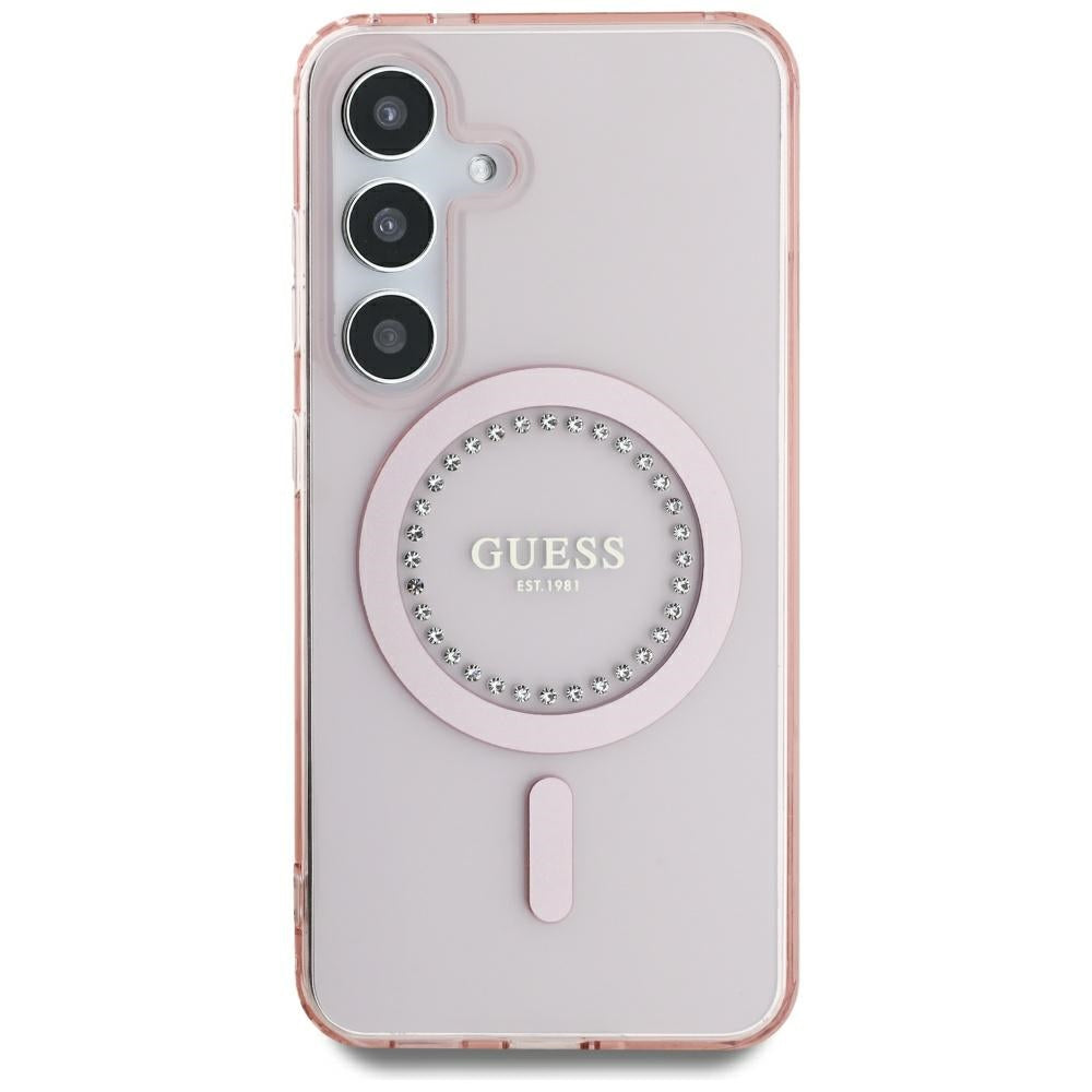 Puzdro MagSafe pre Samsung Galaxy S25 S931, Guess, IML Rhinestone, Ružové