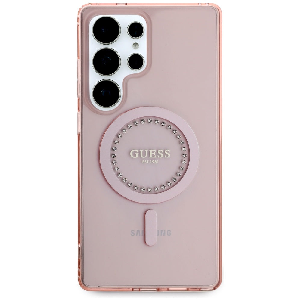 Puzdro MagSafe pre Samsung Galaxy S25 Ultra S938, Guess, IML Rhinestone, Ružová