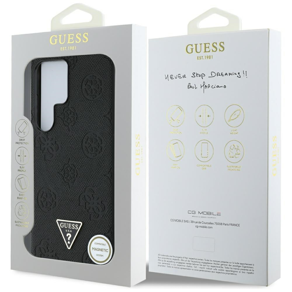 Puzdro MagSafe pre Samsung Galaxy S25 Ultra S938, Guess, Peony Grained Hot Stamp Triangle, Čierne